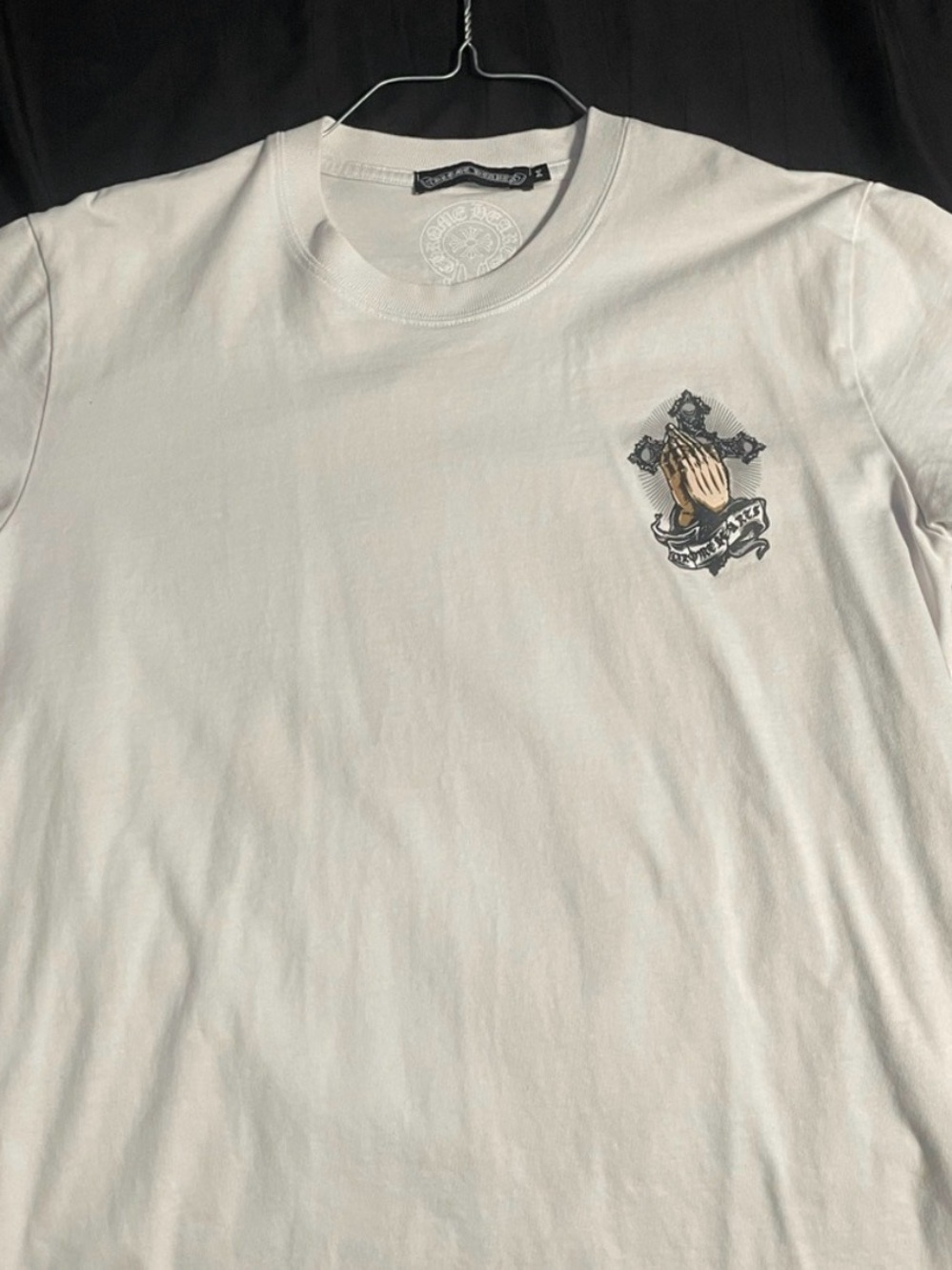 Chrome Hearts white prayer hands with cross tee shirt size m
